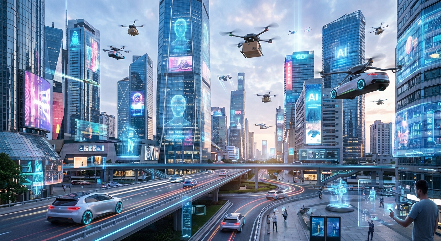 futuristic-cityscape-digital-screens-drones-autonomous