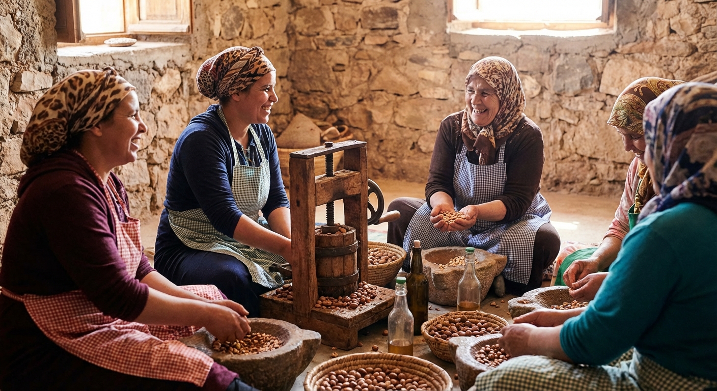 women-pressing-argan-nuts-cooperative-scene