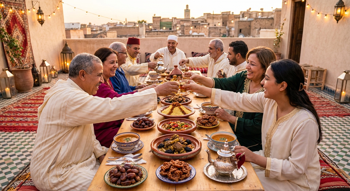 mesa-tradicional-de-iftar-platos-marroquíes-familias