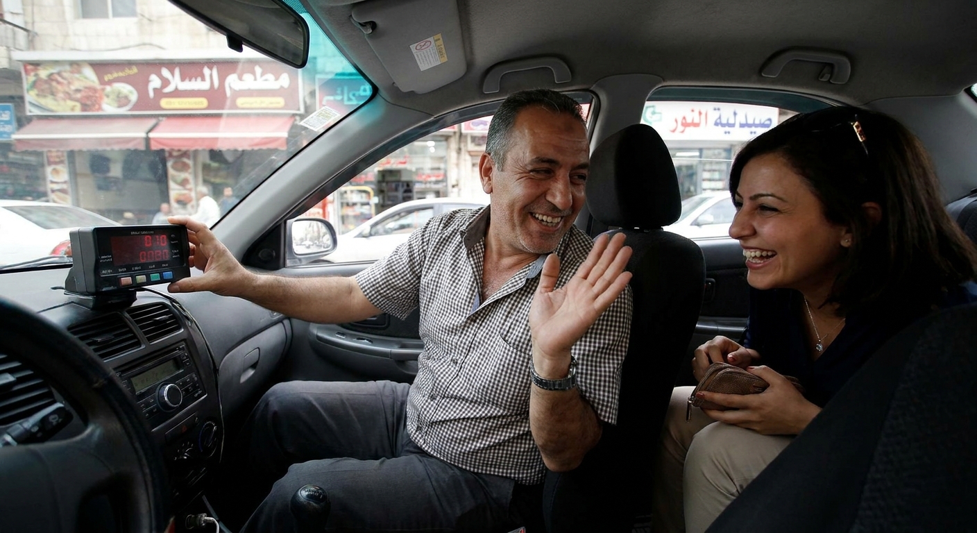 taxi-conductor-pasajero-tarifa-señalización-árabe-interior