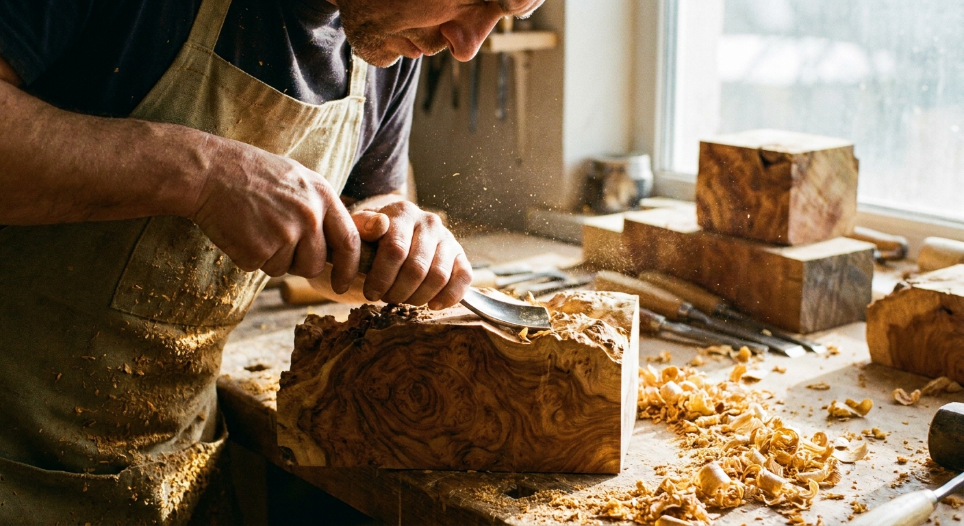 craftsman-shaping-thuya-wood-intricate-patterns