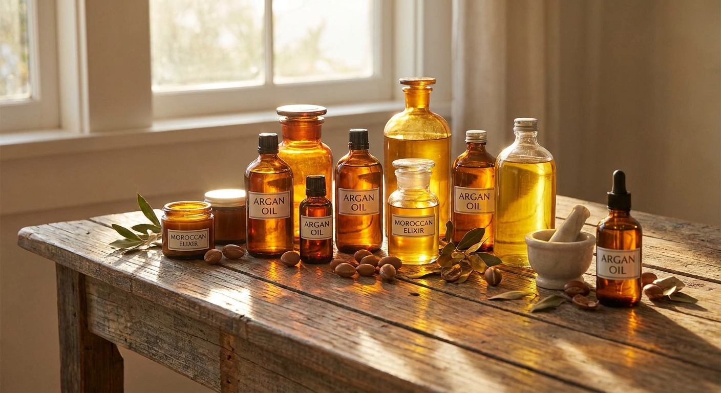 argan-oil-products-elegant-bottles-wood-background