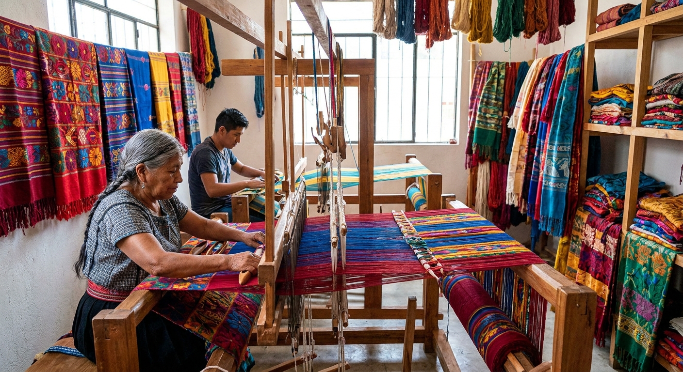 textile-shop-artisans-weaving-colorful-fabrics