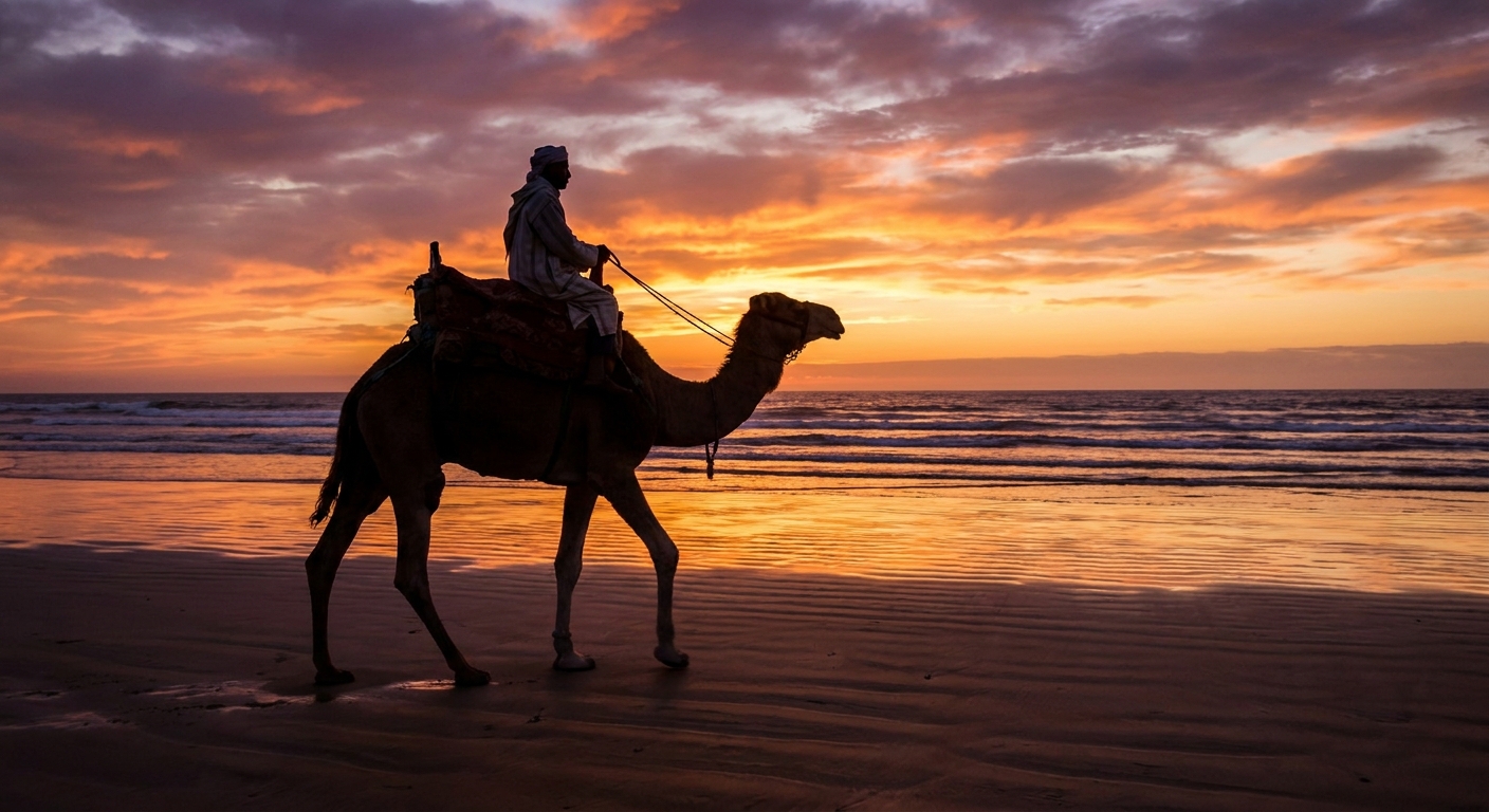 kameel-strand-zonsondergang-atlantische-golven-dramatisch-shot