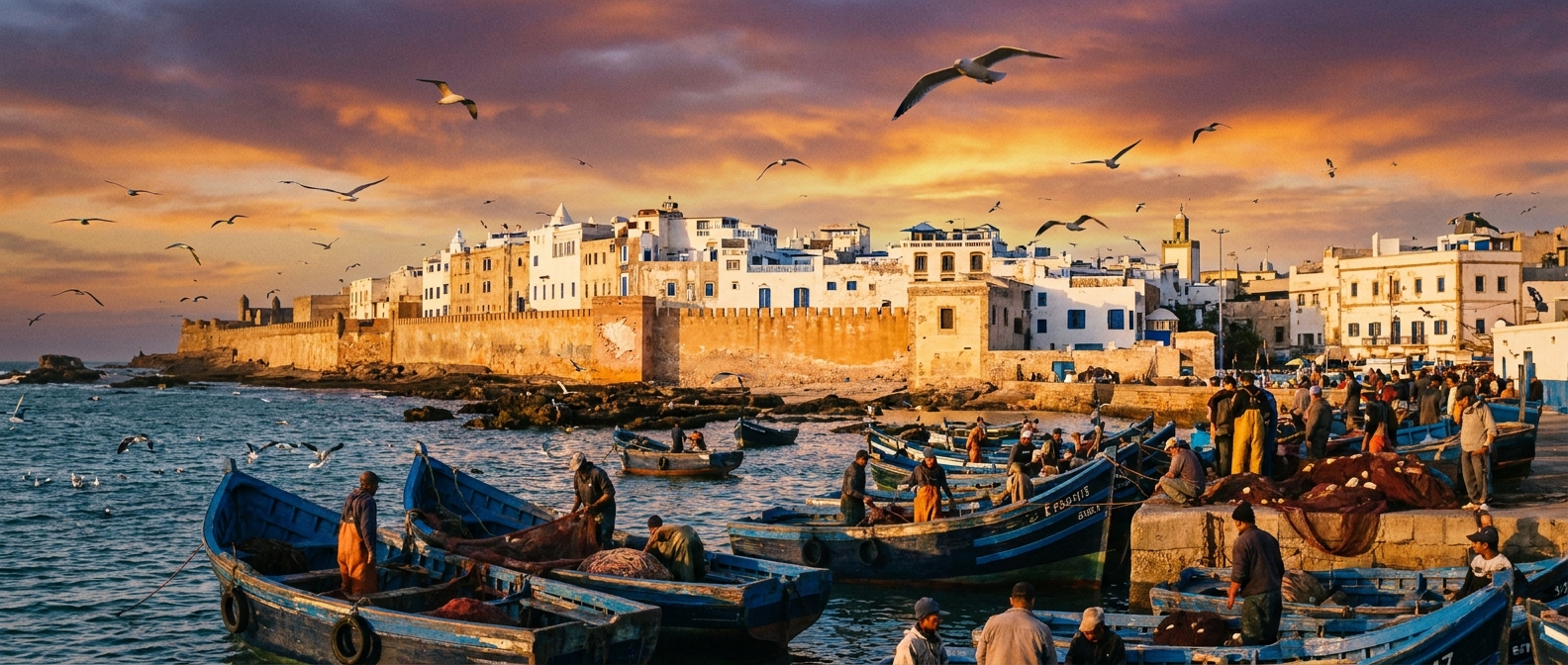 essaouira-blue-white-buildings-sunset-fishermen