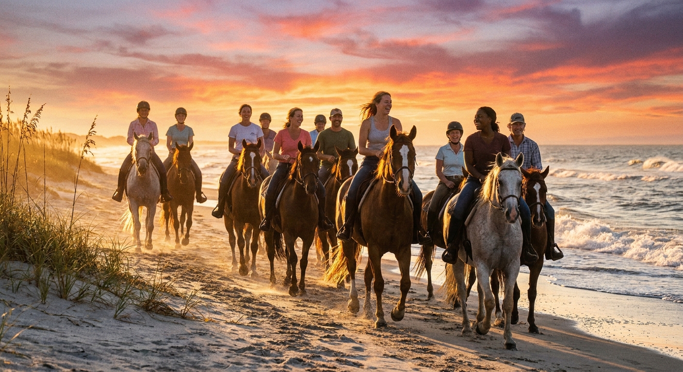 sunset-beach-ride-diverse-riders-scenic-view