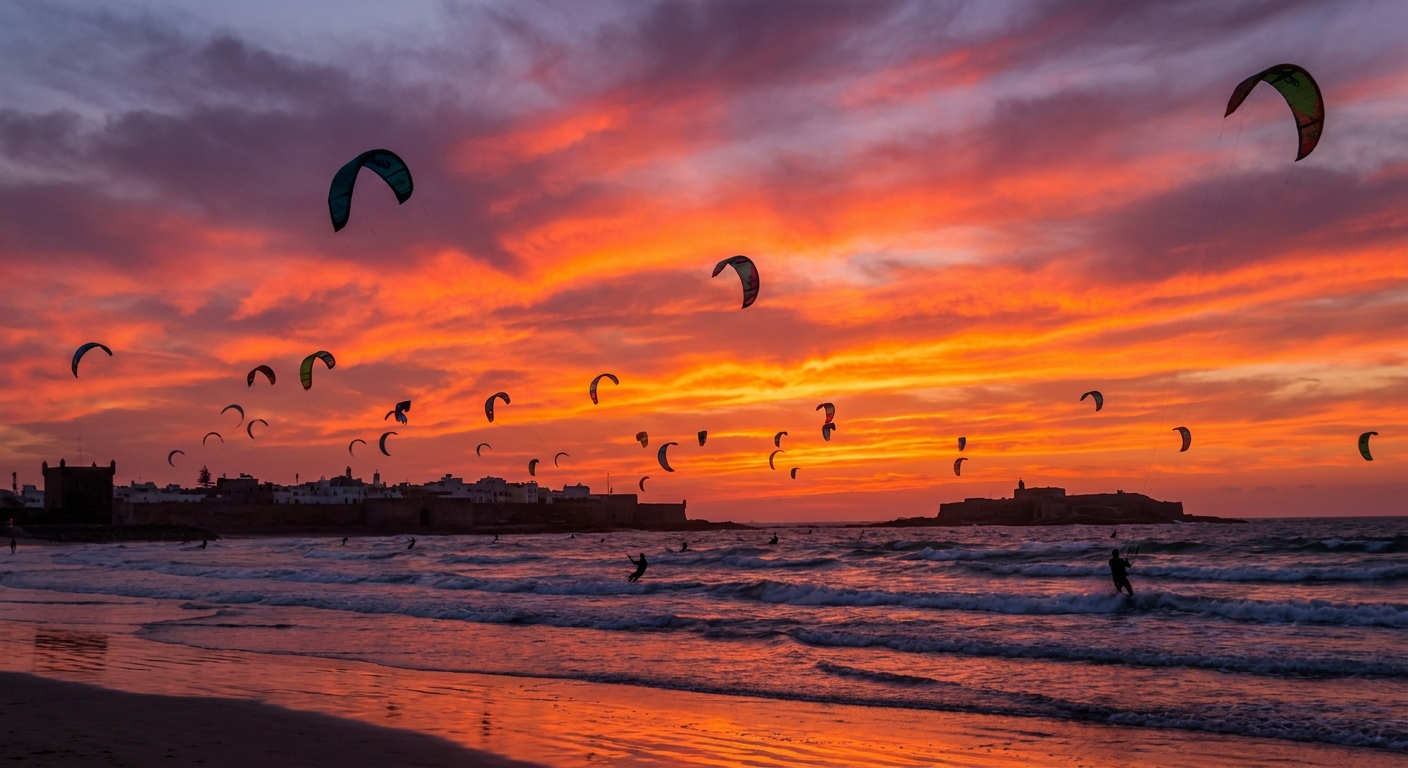 essaouira-sonnenuntergang-kitesurfer-leuchtender-himmel