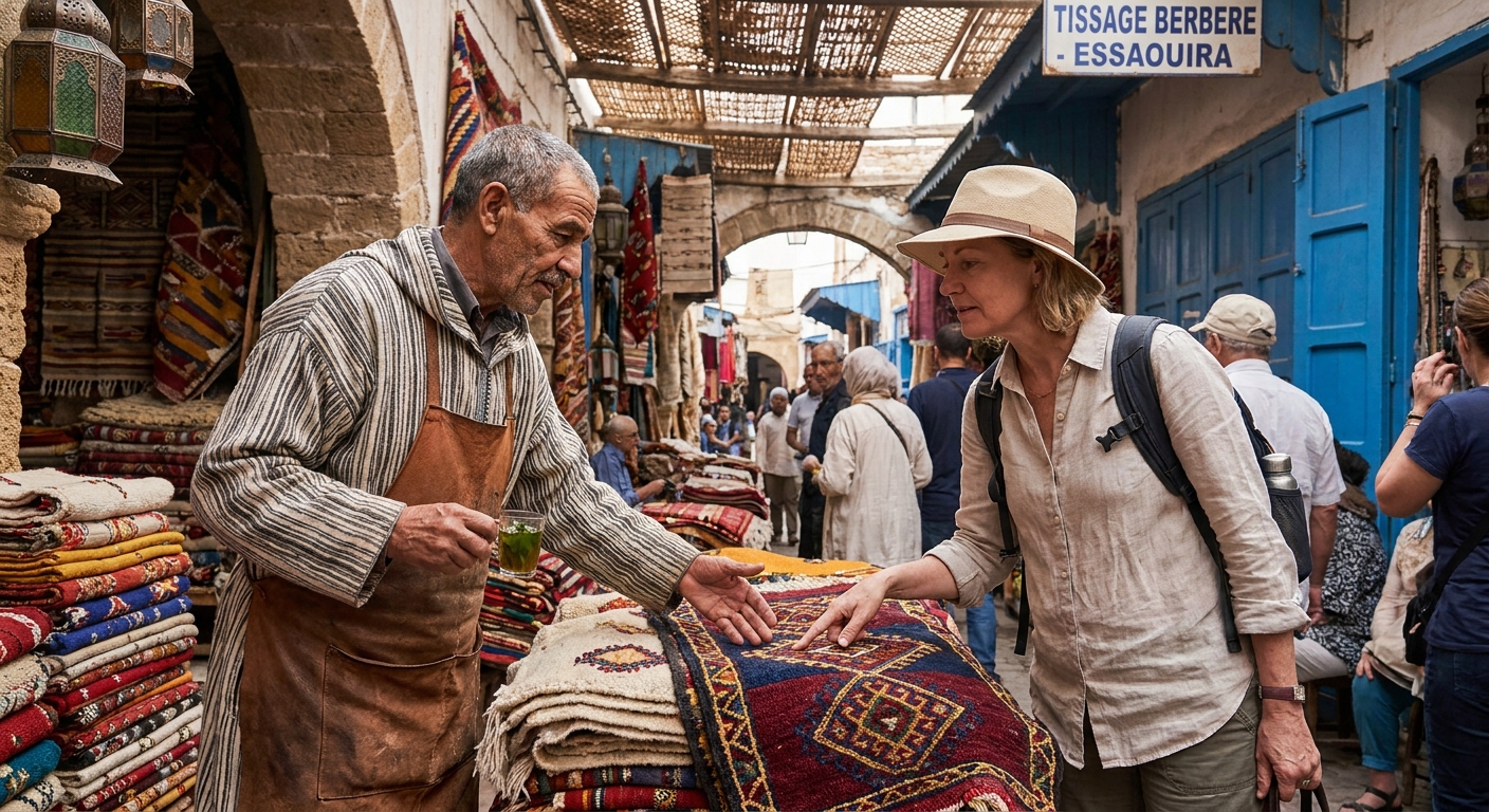 vendor-negotiating-tourist-essaouira-rugs