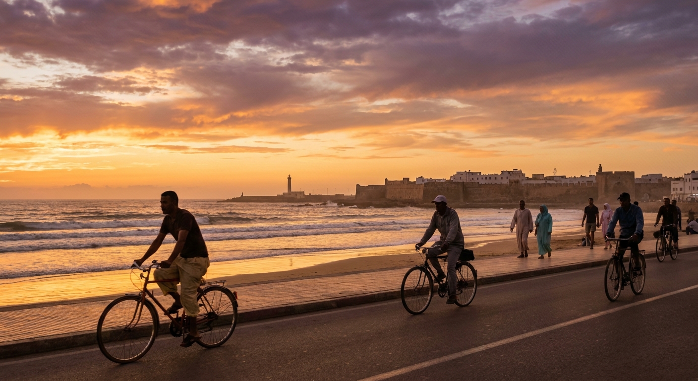 essaouira-sunset-cyclists-beach-road-2023