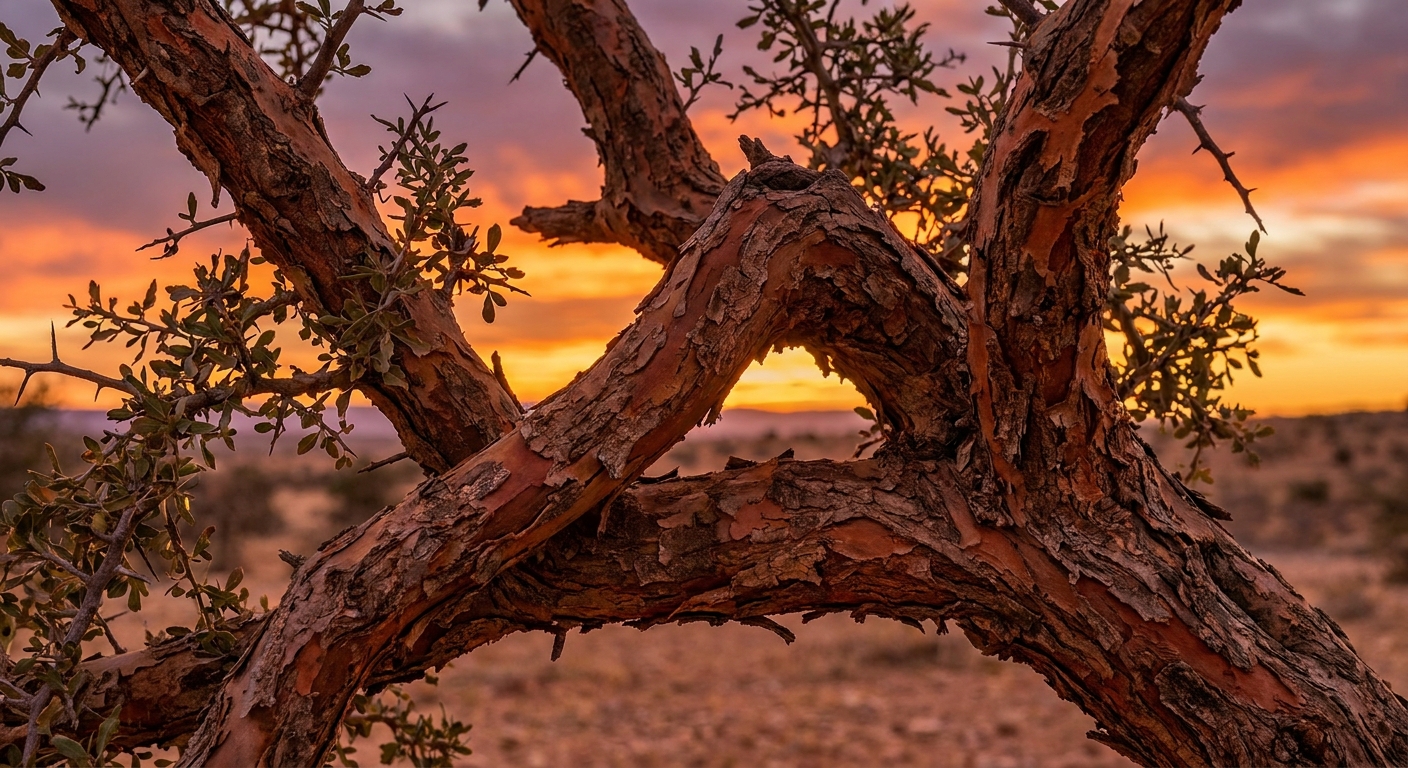 argan-tree-twisted-branches-sunset-texture