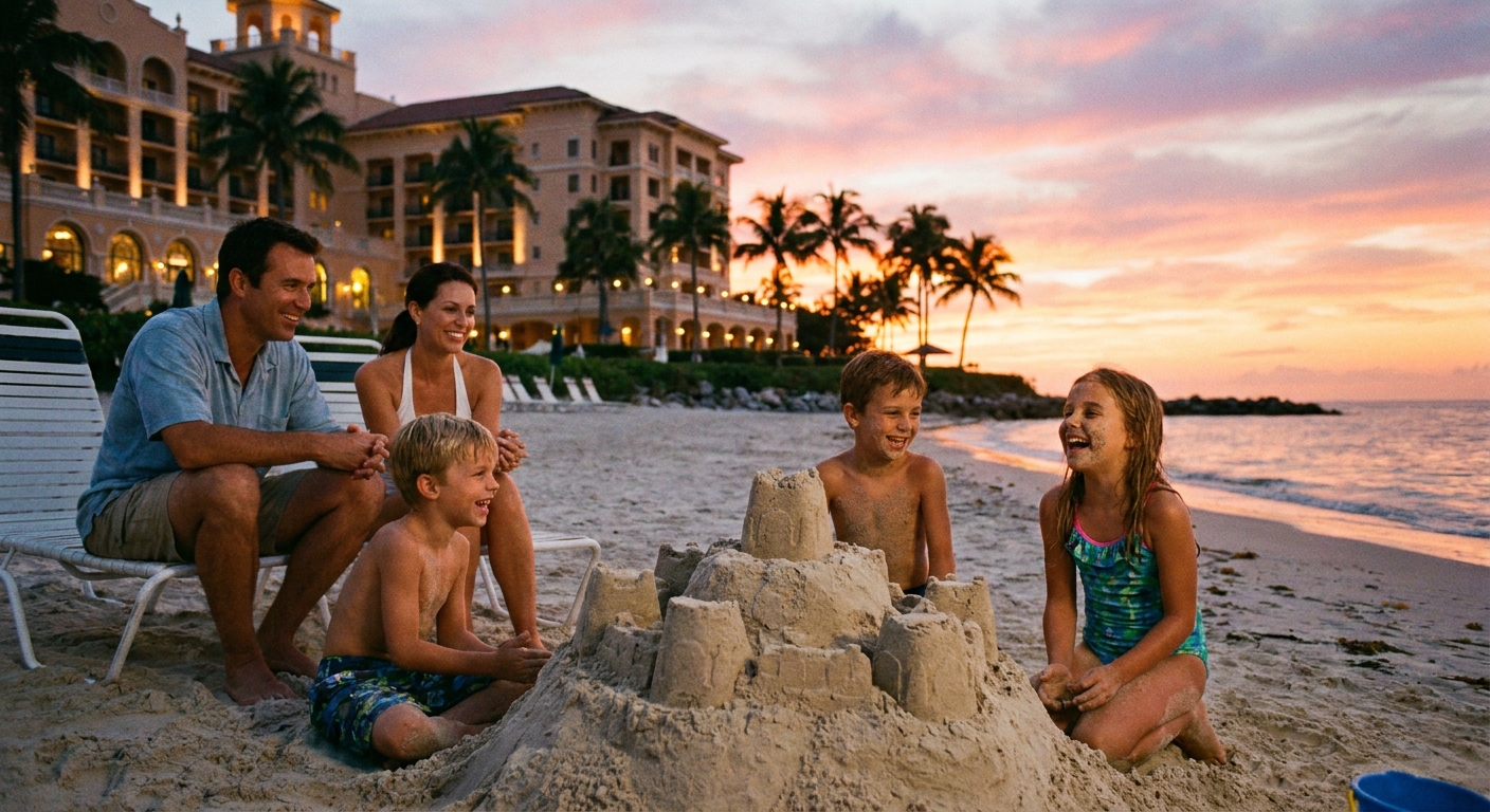 family-beachfront-hotel-sunset-sandcastles