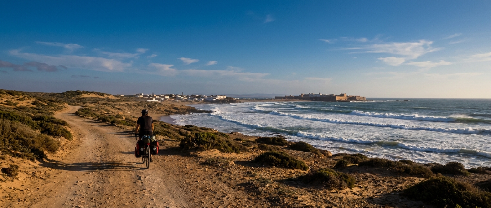 cyclist-sidi-kaouki-coastal-path-atlantic-waves